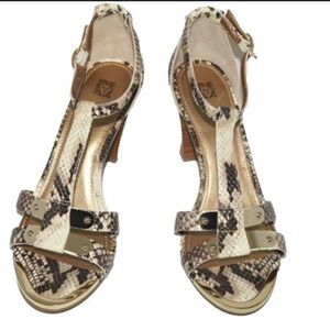 Anne Klein Snake Print Sandals - Cream and Brown‎